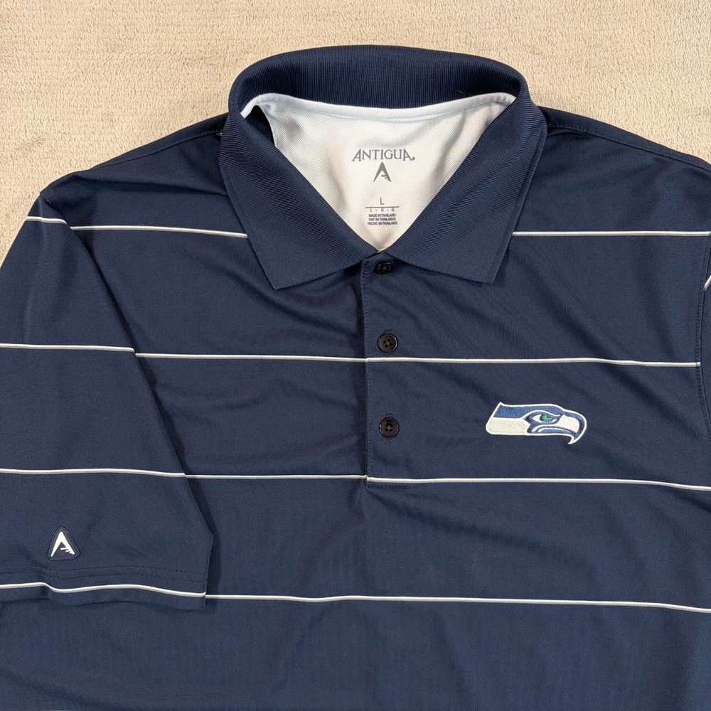 Seattle Seahawks Performance Golf Polo Shirt Men Large Blue Striped SS NFL NWOT